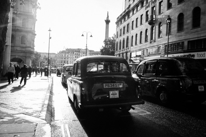 London Cab Taxi at Strand Street heading to Trafalgar Square