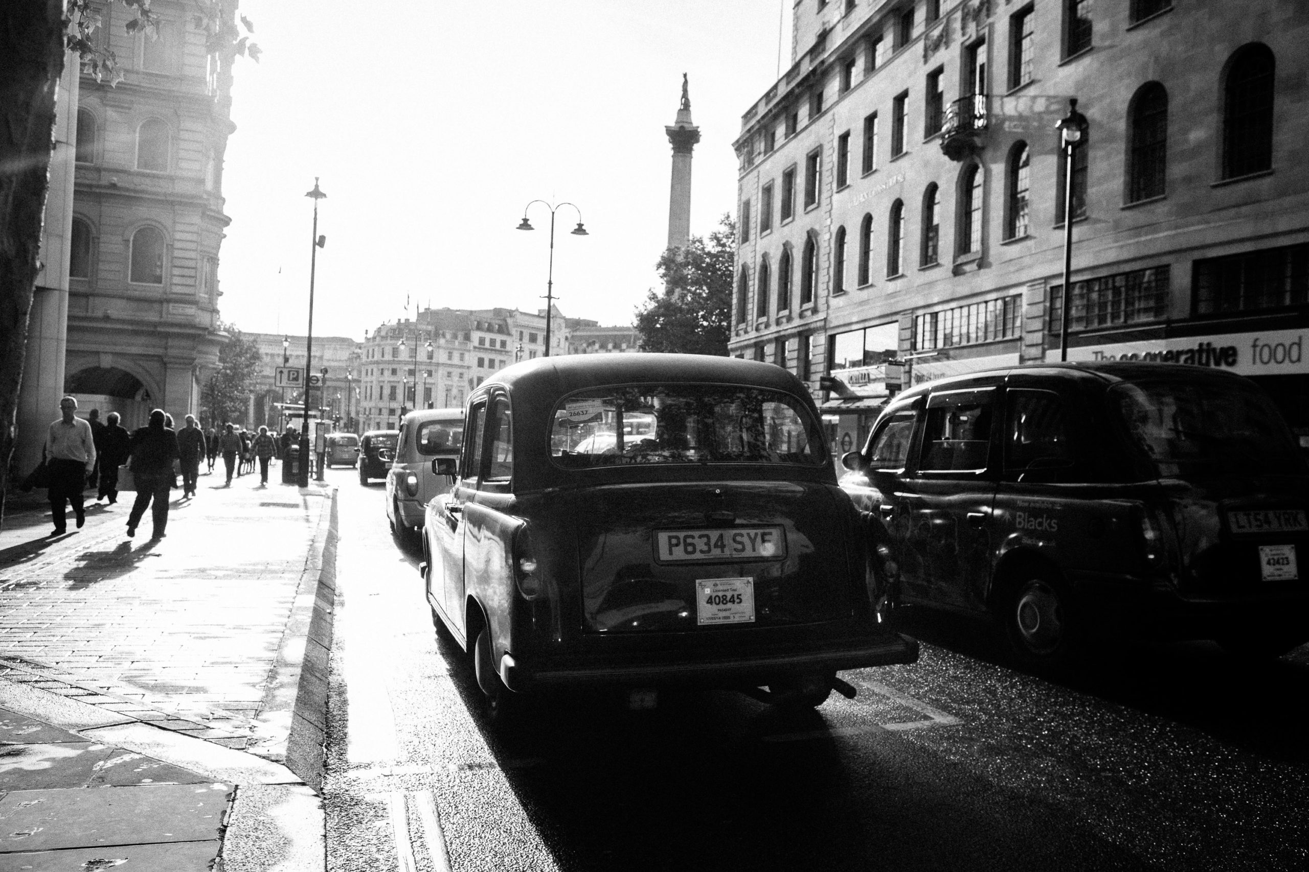 Taxi at Strand Street heading to Trafalgar Square